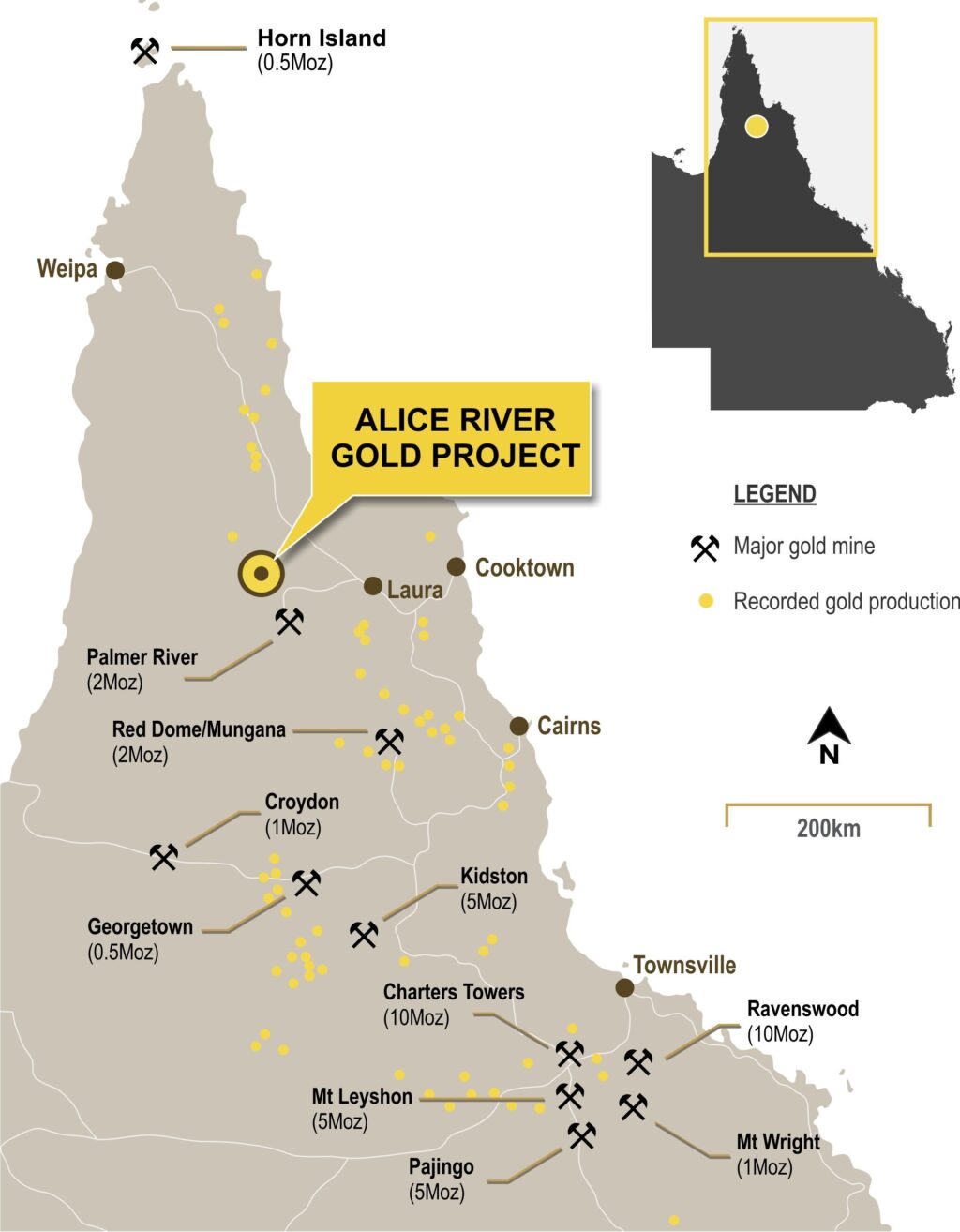 Map of Queensland gold mines